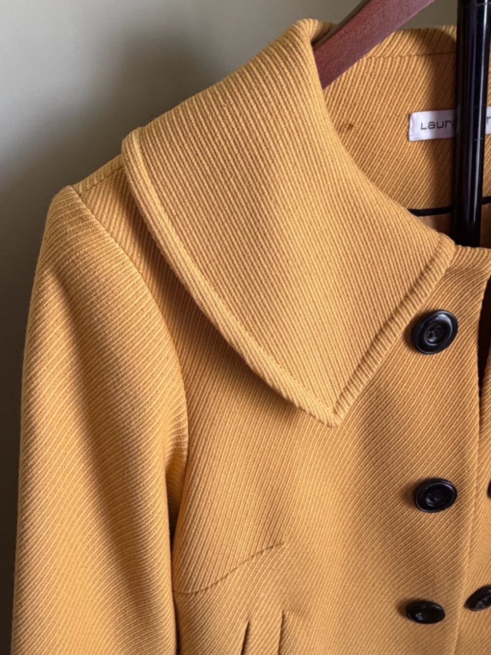 Laura Petites Cropped Peacoat Jacket in Mustard - Picture 5 of 12